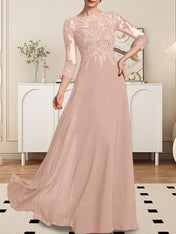 A-line Scoop Floor-Length Lace Chiffon Mother of the Bride Dress With Sequins