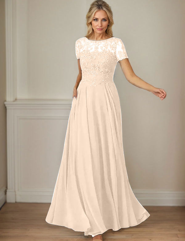 Dark Navy A-Line Boatneck Sequins Chiffon Dress