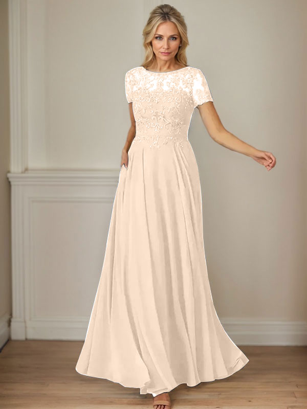 Dark Navy A-Line Boatneck Sequins Chiffon Dress