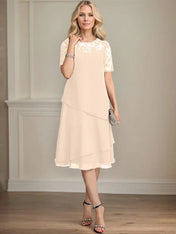 A-line Scoop Illusion Knee-Length Lace Chiffon Mother of the Bride Dress With Sequins