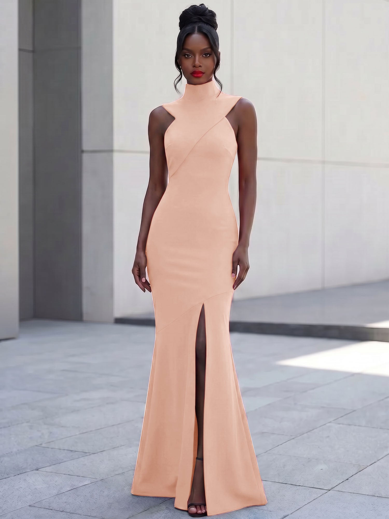 High-Neck Cross-Bodice Sleeveless Maxi Dress
