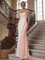 Black White Sheath Strapless Elegant Maxi Formal Dress