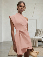 Purplish blue Ruched One Shoulder Sleeveless A-line Mini Homecoming Dress