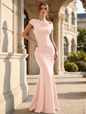 Black One Shoulder Maxi Dresses with Pleat Mermaid Formal Dress
