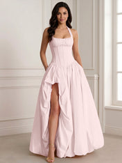 Glamorous Blush Pink Halter Corset Evening Paty Dress Gown