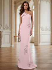 Cream One-Shoulder Prom Dress with Sculptural 3D Floral Appliqués