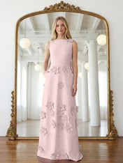 Lavender Boat Neck Formal Gown with Cascading 3D Flowers