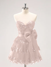 Sparkly Green A Line Sweetheart Corset Tiered Ruffle Homecoming Dress with Bows