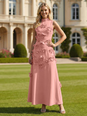 3D Floral High Neck Sleeveless Maxi Dress