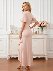 Blush Flutter Sleeve  Mermaid Dress with Ruffle Hem Mother of the Bride Dresses