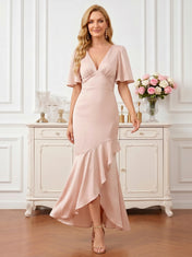 Blush Flutter Sleeve  Mermaid Dress with Ruffle Hem Mother of the Bride Dresses