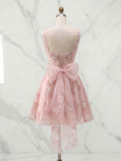 Blush Pink Floral Embroidered Corset Homecoming Dress with Bow