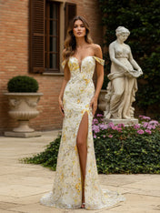 Blush Pink Floral Embroidered Off-the-Shoulder Long Prom Dress