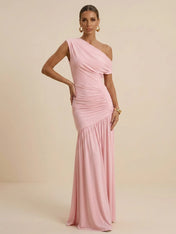 Blush Pink One-Shoulder Sheath Gown Cape Sleeve Mother of the Bride Dresses Evening Dress