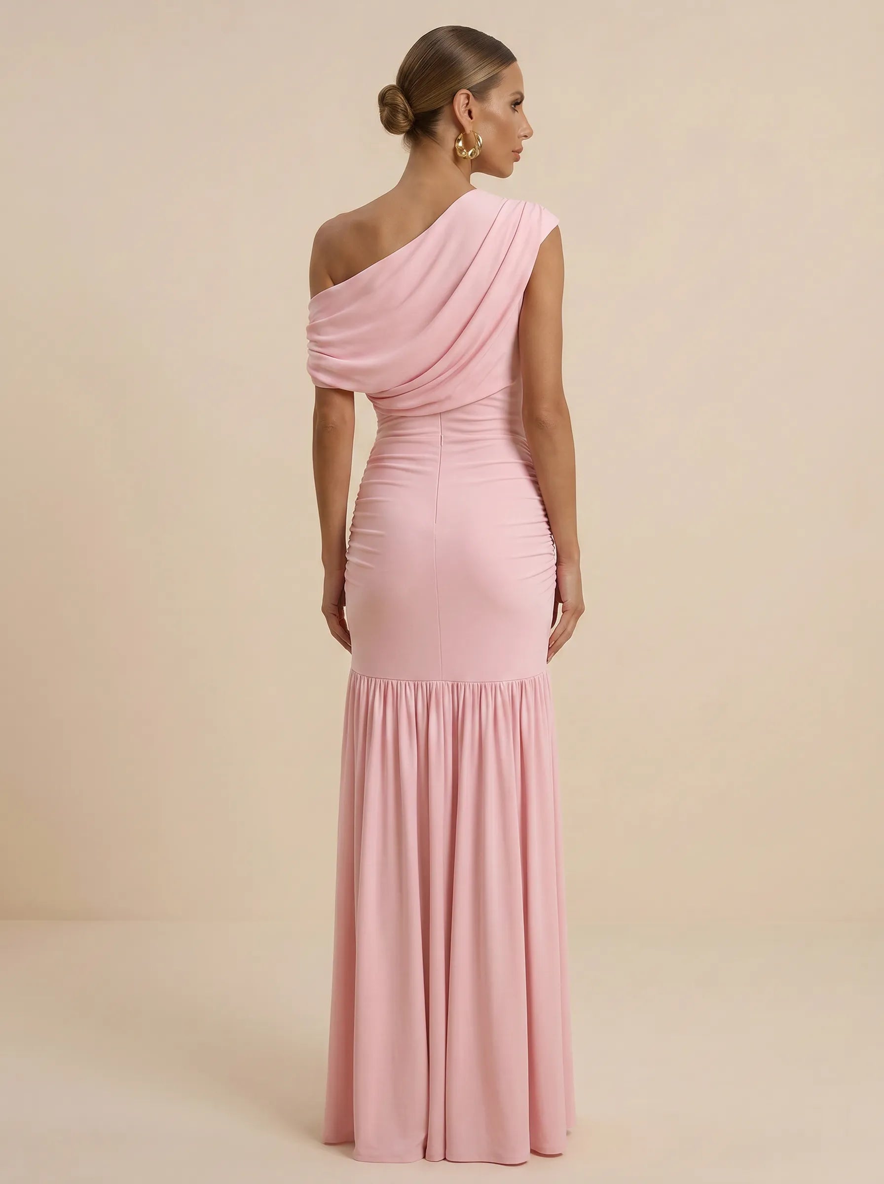 Blush Pink One-Shoulder Sheath Gown Cape Sleeve Mother of the Bride Dresses Evening Dress