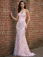 Blush Pink Prom Dress with Enchanted Floral 3D Appliqué Corset