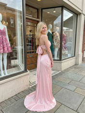 Blush Pink Satin V-Neck Slip Formal Prom Dress