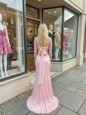 Blush Pink Satin V-Neck Slip Formal Prom Dress