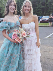 Blush Pink Sequin Tiered Ruffle Long Prom Dress