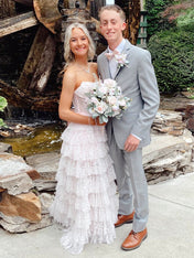 Blush Pink Sequin Tiered Ruffle Long Prom Dress