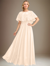 A-line Boat Neck Floor-Length Lace Chiffon Mother of the Bride Dress With Applique Sequins