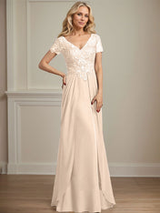 A-line V-Neck Floor-Length Chiffon Lace Mother of the Bride Dress