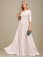 A-Line Scoop Floor-Length Lace Chiffon Mother Of the Bride Dress With Sequins Applique