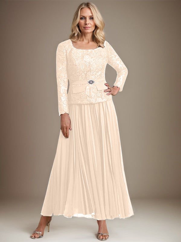 A-line Square Ankle-Length Chiffon Mother of the Bride Dress With Pleated