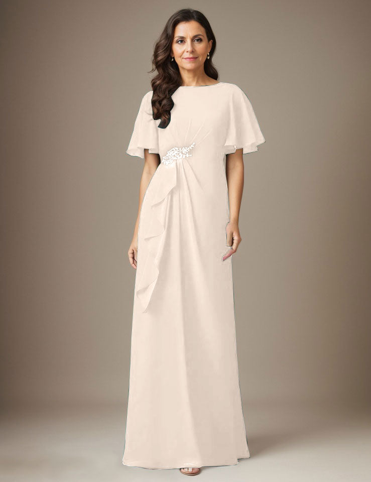 Robe fourreau en mousseline de soie bleu marine foncé avec perles