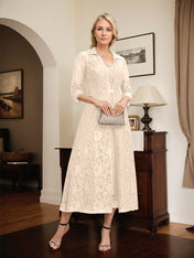 A-line V-Neck Tea-Length Chiffon Mother of the Bride Dress