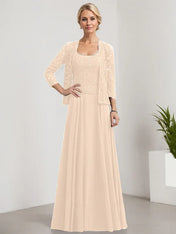 A-line Square Floor-Length Lace Chiffon Mother of the Bride Dress With Sequins