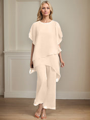 Separates Jumpsuit/Pantsuit Scoop Ankle-Length Chiffon Mother of the Bride Dress