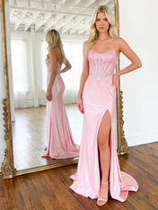 Mermaid Strapless Corset Beaded Prom Dress with Slit