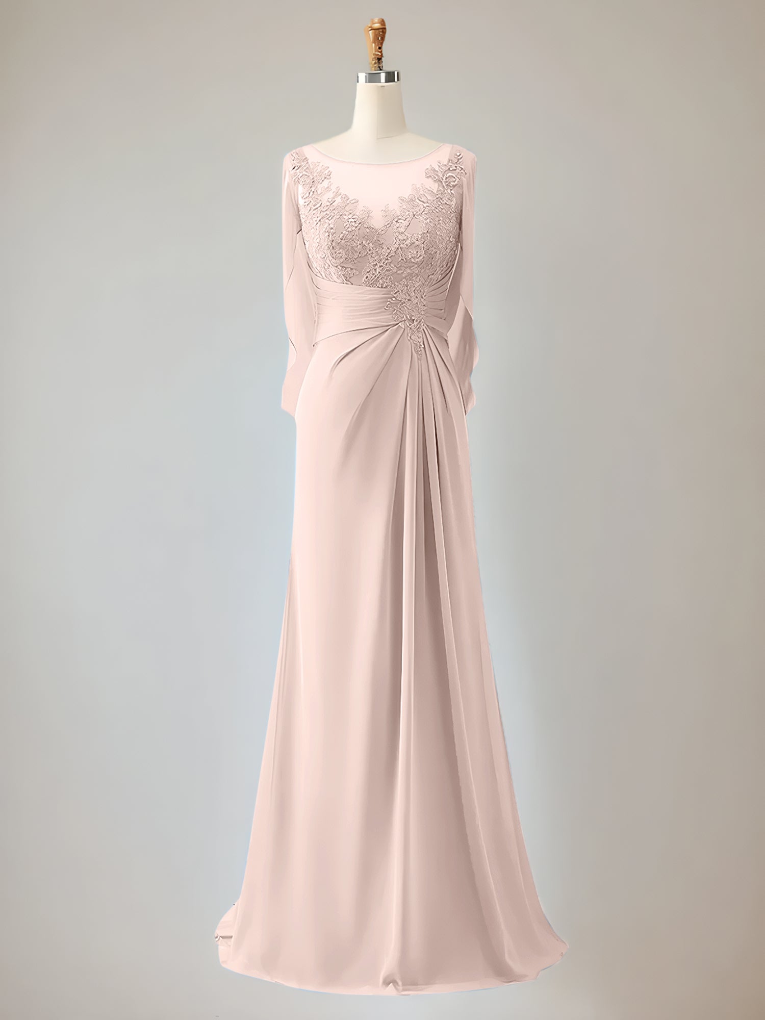 2 Sleeve Chiffon Mother of the Bride Dress With Beadings