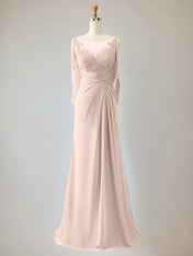 Trumpet/Mermaid Scoop Neck 1/2 Sleeve Chiffon Mother of the Bride Dress With Beadings