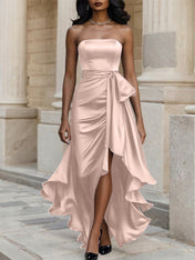 Glamorous Formal Dress Midnight Navy Strapless Satin Gown Midi Dress