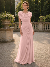 Cowl Neck Mermaid Evening Dresses with Flowing Floor-Length Skirt