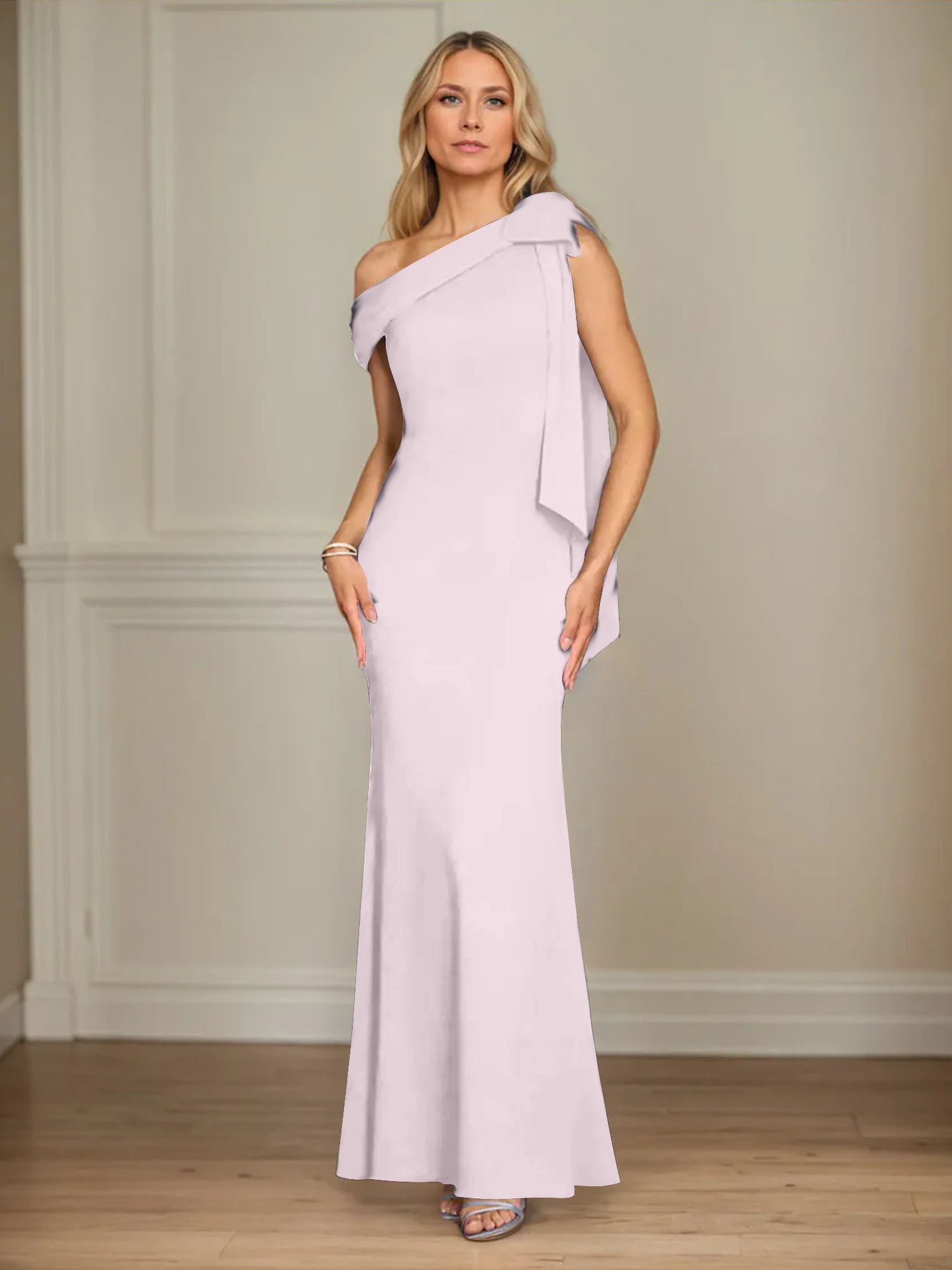 Mermaid One Shoulder Sleeveless Stretch Crepe Mother of the Bride Dress With Bow