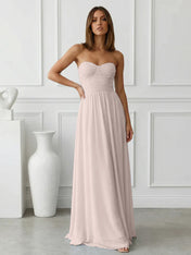 Light Blue Sweetheart Chiffon A Line Maxi Dress with Pleat