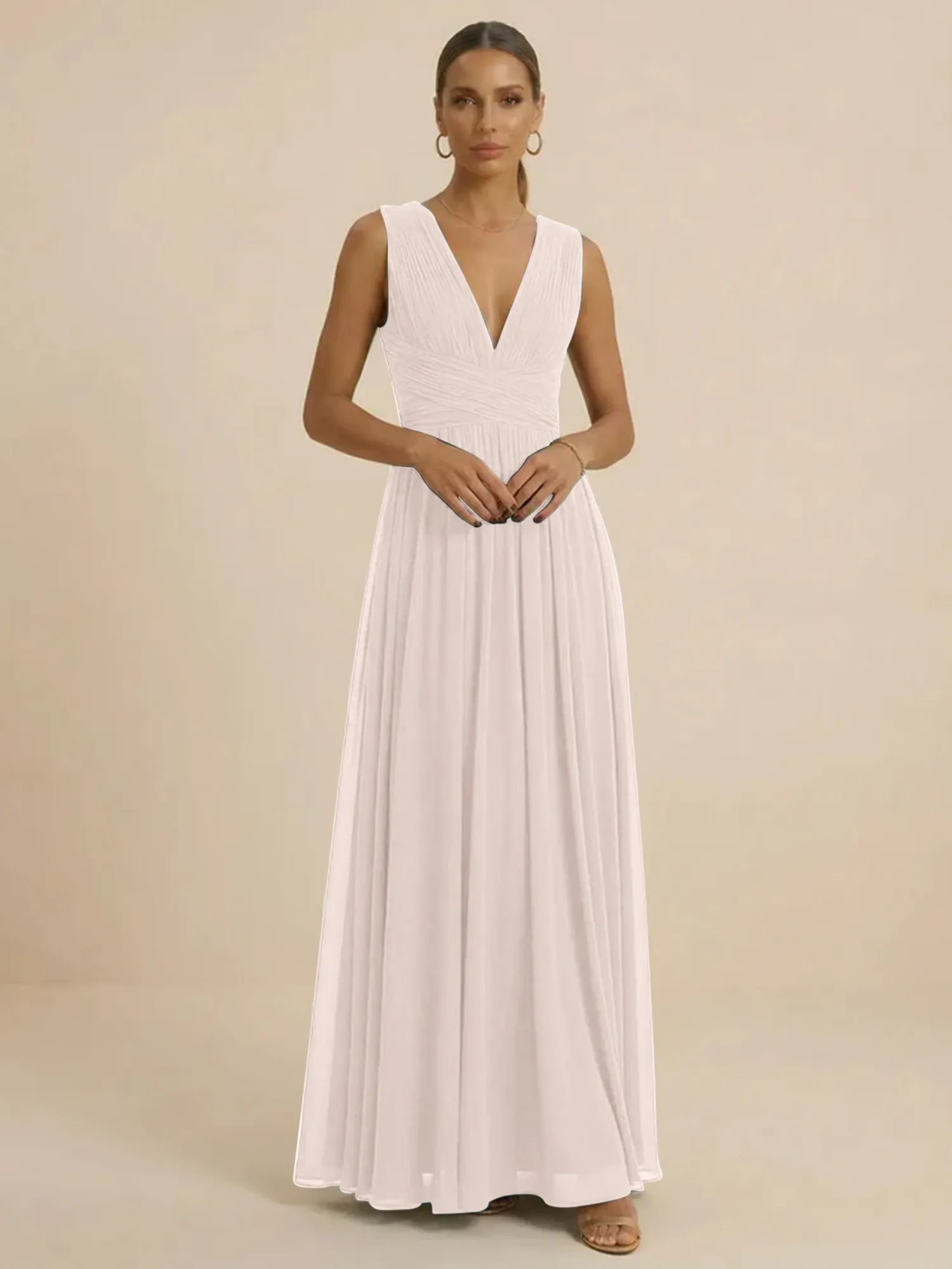 Teal Pleated V-Neck Chiffon Evening Gown with Ruched