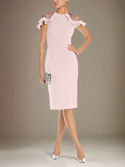 Sheath/Column Stretch Crepe Scoop Short Sleeves Knee Length Dress