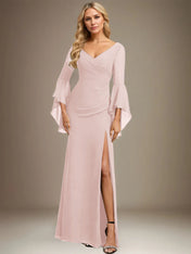 Sheath/Column V-Neck Floor-Length Chiffon Dress With Pleated