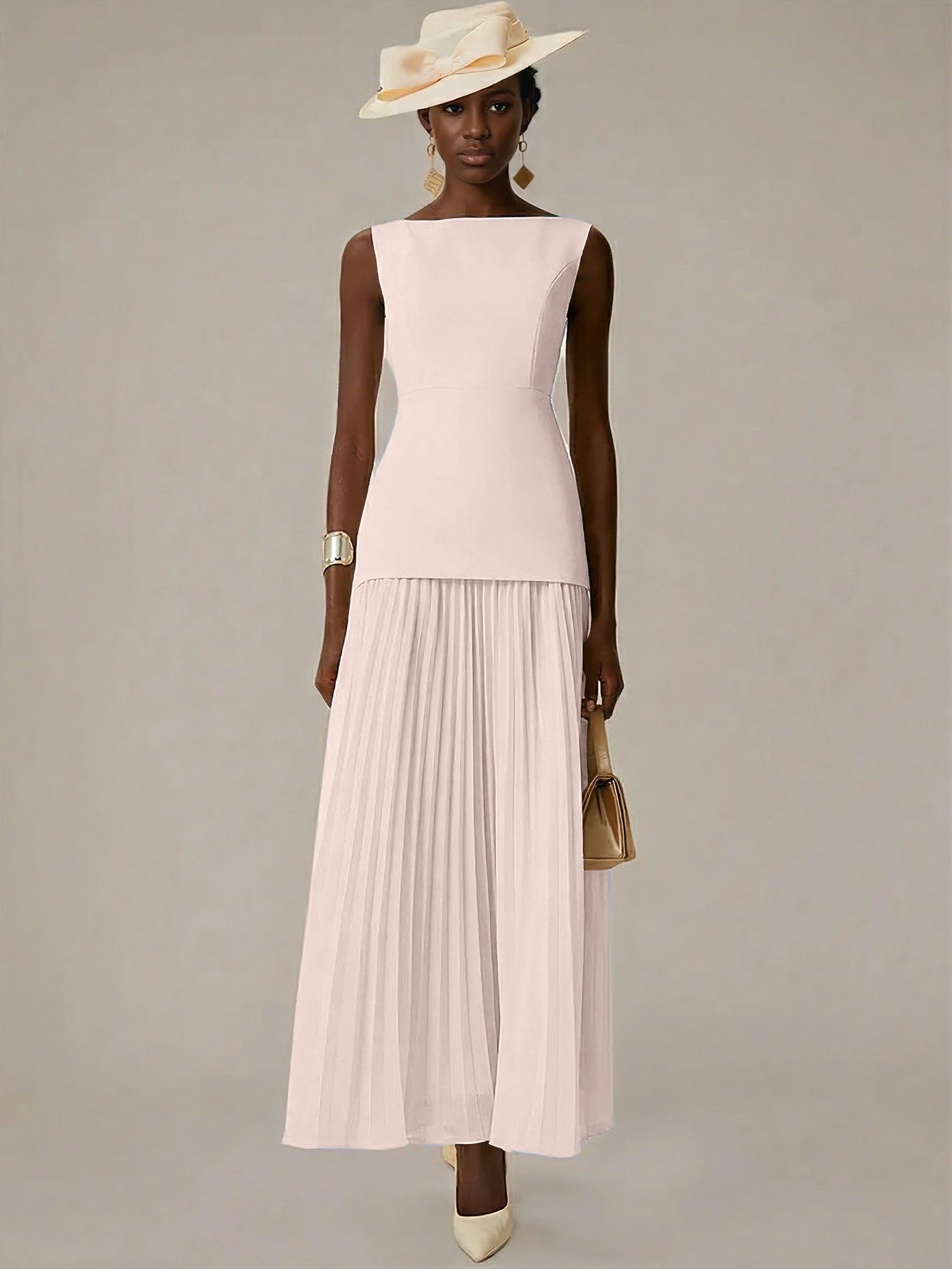 White A Line Chiffon Round Neck Sleeveless Floor Length Dresses