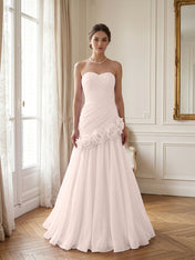 Lilac 3D Rosette Strapless Chiffon Evening Formal Gown Wedding Guest Dress