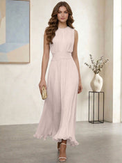 Ethereal Formal Evening Dress Ice Blue Pleated Chiffon Maxi Gown