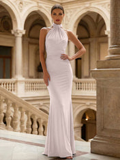 Navy Blue Halter Neck Maxi Dresses Mermaid Evening Dress