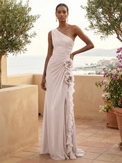 One Shoulder Pleat Mermaid A Line Ruffle Evening Dresses