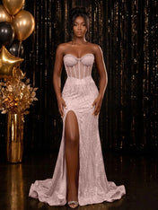 Strapless Sequin-Embellished Mermaid Prom Dress