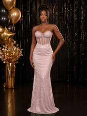 Strapless Sequin-Accented Mermaid Prom Dress with High Slit