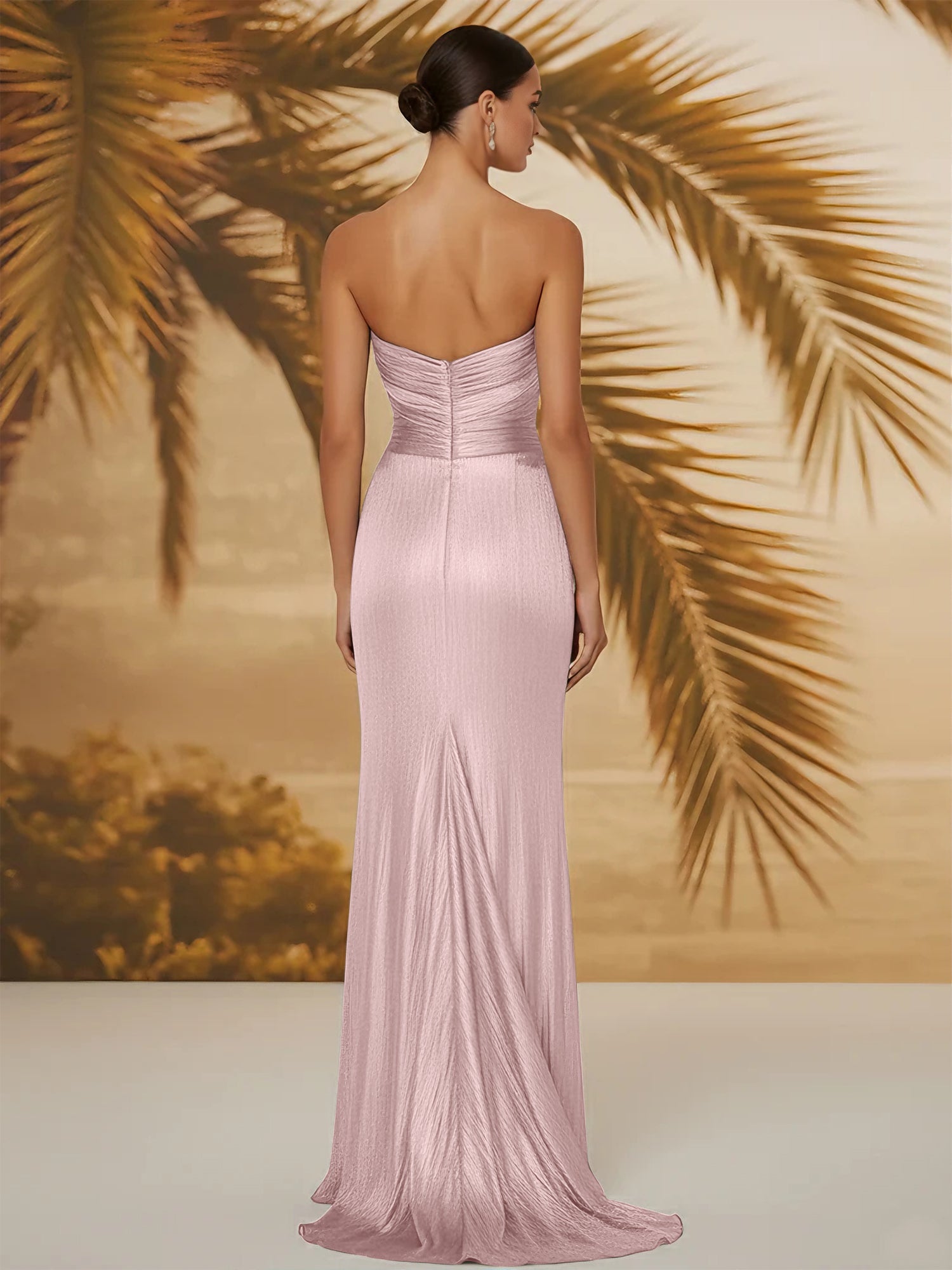 Evening Formal Dress V Neck Silk Ruffles Strapless Maxi Dress